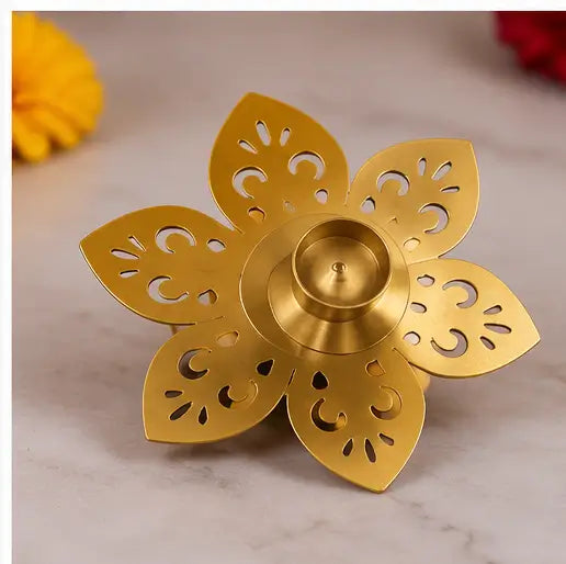 Lotus Metal Diya Tealight Holders – Set of 5 for Diwali Decoration