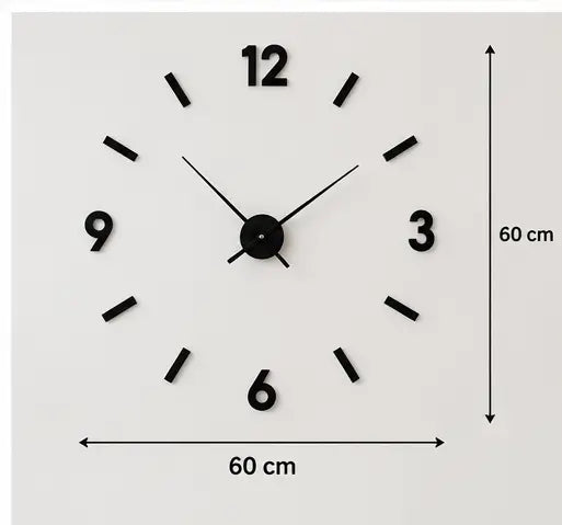 Unique 3D DIY Acrylic Wall Clock – Black Decorative Clock for Living Room
