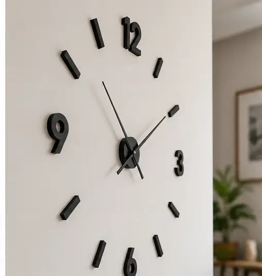 Unique 3D DIY Acrylic Wall Clock – Black Decorative Clock for Living Room