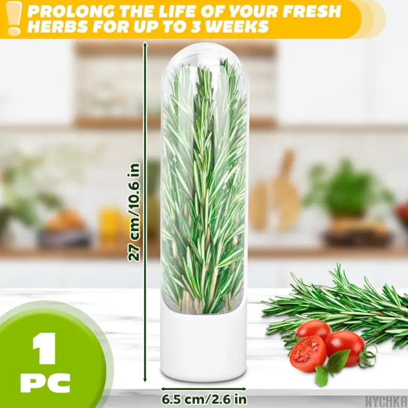 Acrylonitrile Butadiene Styrene Abs Herb Savor Pod white-transparent BPA Free The Fridge Small Vegetable, Parsley, Asparagus, Keeps Greens Fresh For 2-3 Weeks (Pack of 1, White).