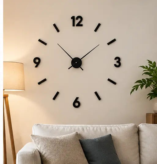 Unique 3D DIY Acrylic Wall Clock – Black Decorative Clock for Living Room