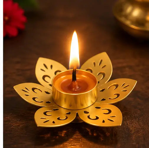 Lotus Metal Diya Tealight Holders – Set of 5 for Diwali Decoration