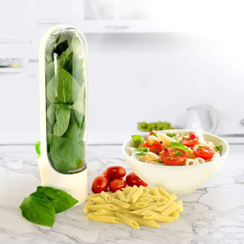 Acrylonitrile Butadiene Styrene Abs Herb Savor Pod white-transparent BPA Free The Fridge Small Vegetable, Parsley, Asparagus, Keeps Greens Fresh For 2-3 Weeks (Pack of 1, White).