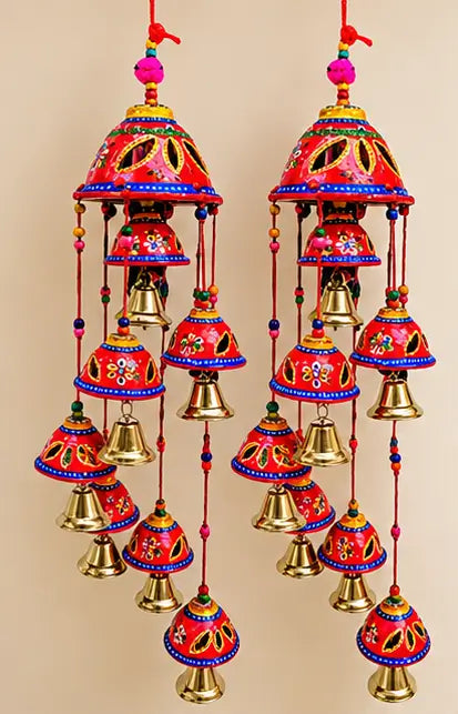 Handmade Multicolor Pampam Wind Chimes – Decorative Wall Hanging Set of 2