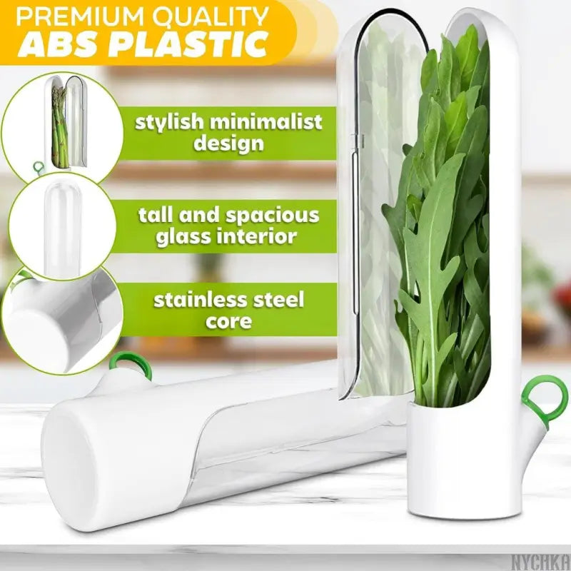 Acrylonitrile Butadiene Styrene Abs Herb Savor Pod white-transparent BPA Free The Fridge Small Vegetable, Parsley, Asparagus, Keeps Greens Fresh For 2-3 Weeks (Pack of 1, White).