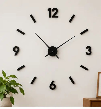 Unique 3D DIY Acrylic Wall Clock – Black Decorative Clock for Living Room