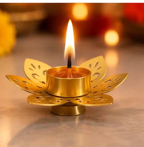Lotus Metal Diya Tealight Holders – Set of 5 for Diwali Decoration