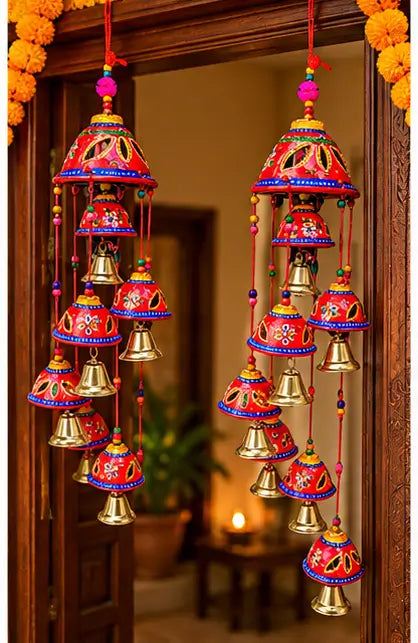 Handmade Multicolor Pampam Wind Chimes – Decorative Wall Hanging Set of 2